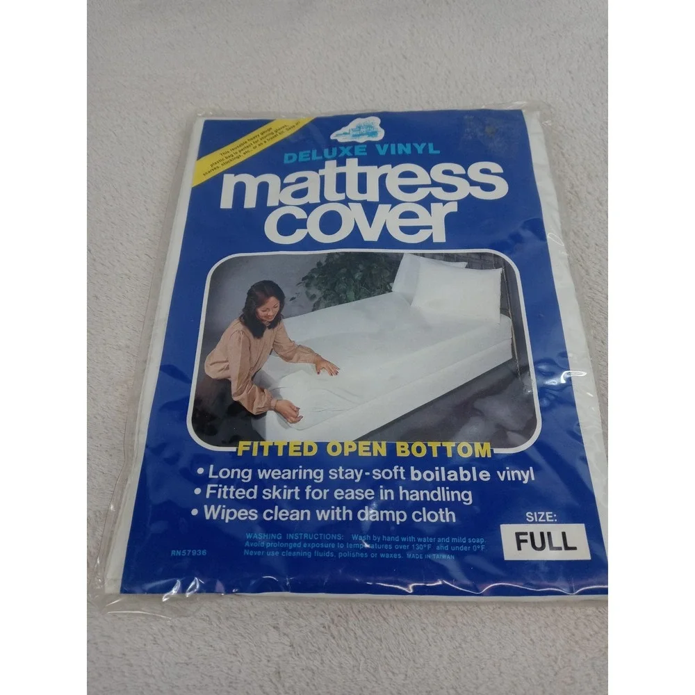 Vintage Vinyl Mattress Cover Protector Full Size Fitted Waterproof NIP NOS Retro